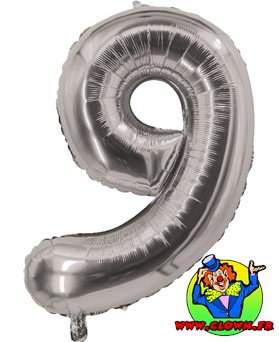 Ballon aluminium chiffre 9 argent