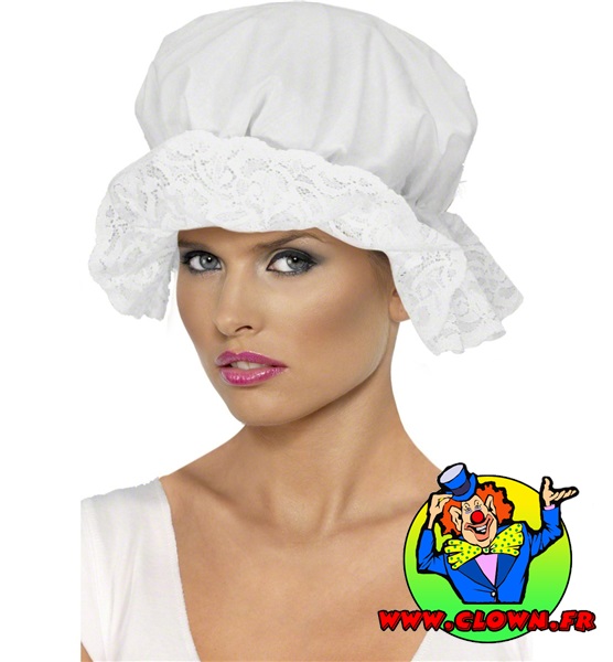 Bonnet de nuit blanc pour femme, en tissu et en forme de charlotte