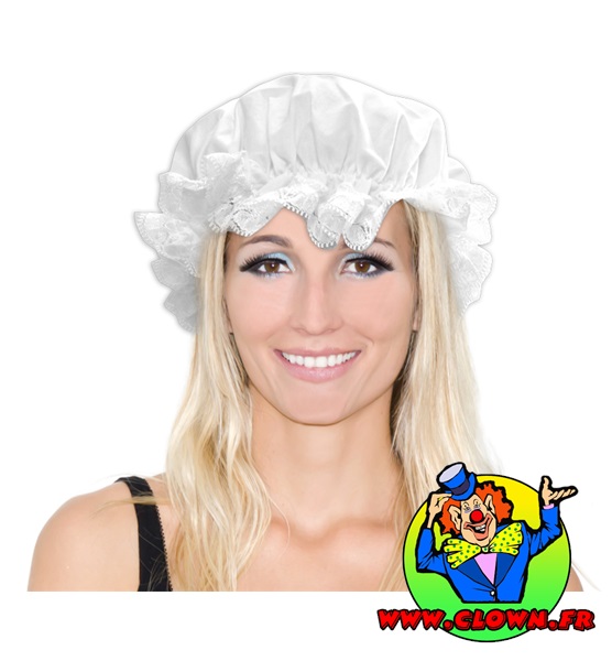 Bonnet de nuit blanc pour femme, en tissu et en forme de charlotte