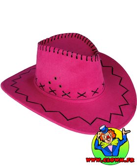 Chapeau cow-boy adulte texas avec coutures rose fuschia