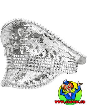 Chapeau festival avec clous, bijoux et paillettes argent