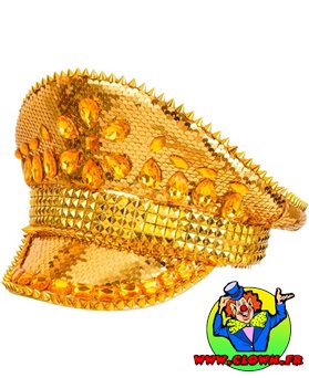 Chapeau festival avec clous, bijoux et paillettes or