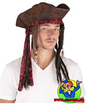 Chapeau imitation cuir pirate adulte marron avec dreadlocks