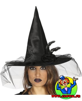 Chapeau sorcière noir avec fleur