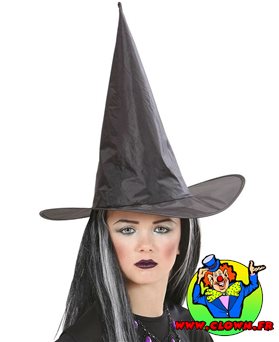 Chapeau sorcière nylon noir pour Halloween