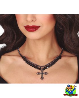 Collier croix avec pierres noires - Vue 1