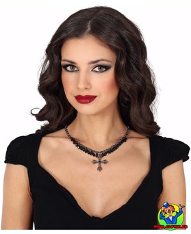 Collier croix avec pierres noires - Vue 2