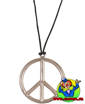 Collier hippie peace and love en métal argenté