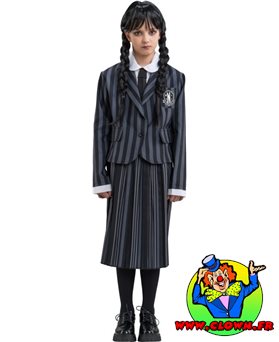 Déguisement Mercredi Addams Enfant - Uniforme Noir & Gris pour Halloween