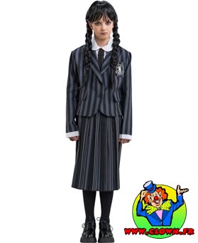 Déguisement Mercredi Addams Enfant uniforme noir et gris