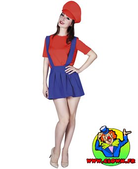 Déguisement adulte plombier Mario femme rouge et bleue