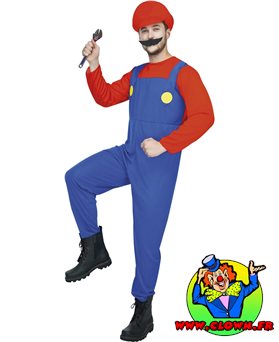 Déguisement adulte plombier Mario rouge et bleu