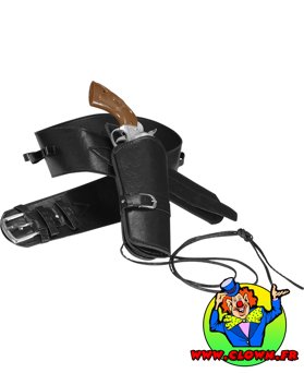 Holster et ceinture western noirs authentiques simili - Vue 1