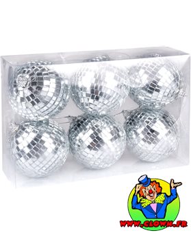 Kit de 6 Boules Disco argentées pour décoration