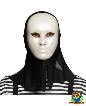 Masque visage Mime blanc avec capuche - Vue 1