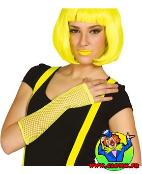 Mitaines long maille résille jaune fluo