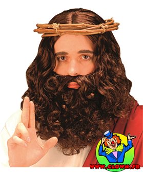 Perruque Jesus châtain avec barbe
