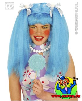 Perruque dolly avec couettes bleu