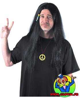 Perruque hippie homme raide noire avec tresse